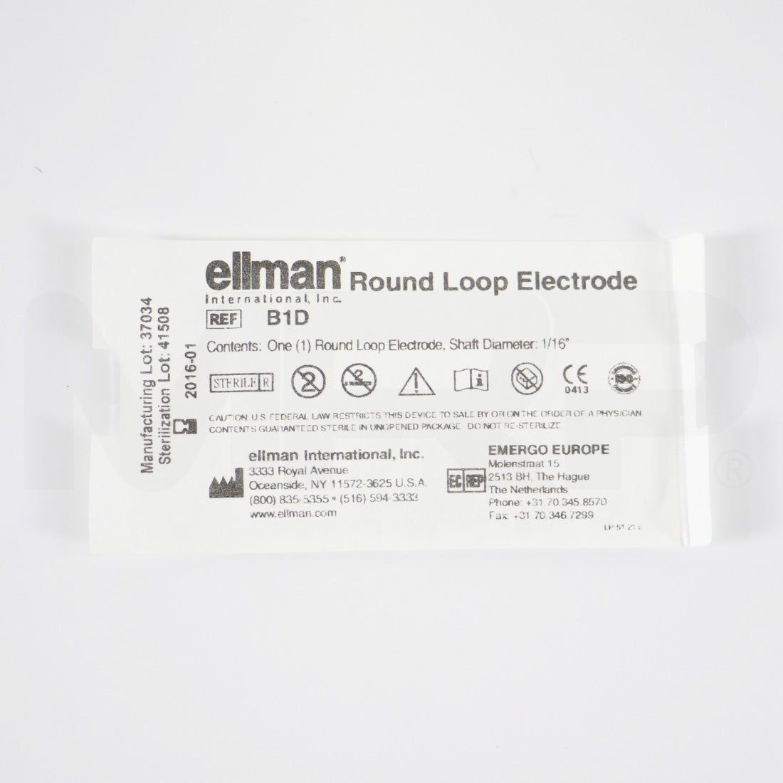 Ellman Round Loop Electrode 1/16in Shaft Sterile B1D EXP 01/2016 2pk