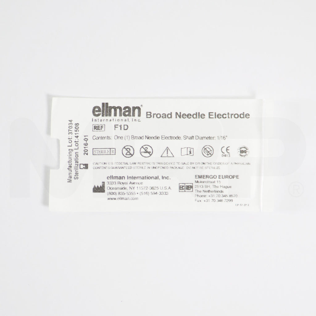 Ellman Broad Needle Electrode 1/16" Shaft Diameter F1D 3pk EXP 01/2016