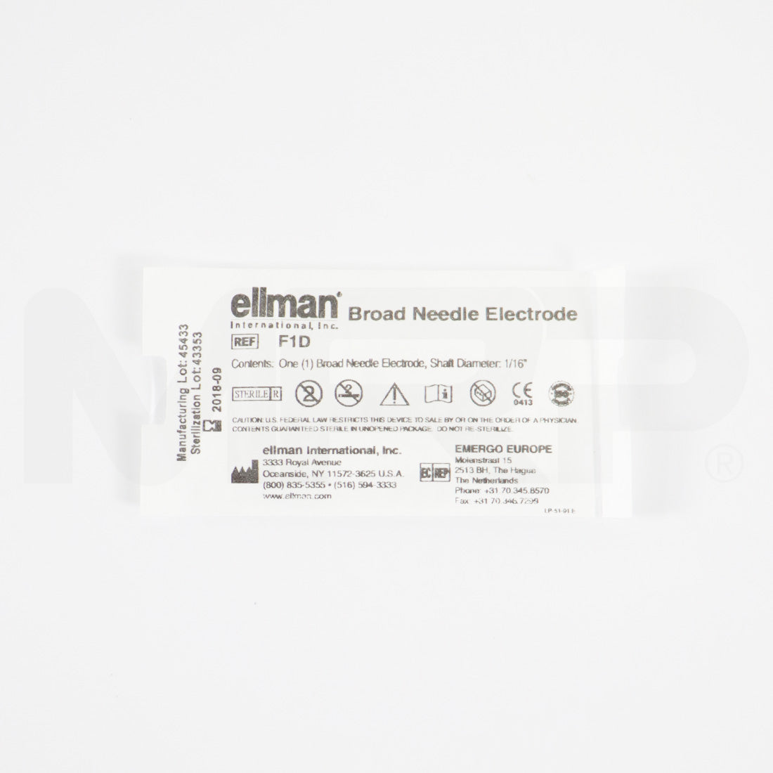 Ellman Broad Needle Electrode 1/16" Shaft Diameter F1D 5pk EXP 09/2018