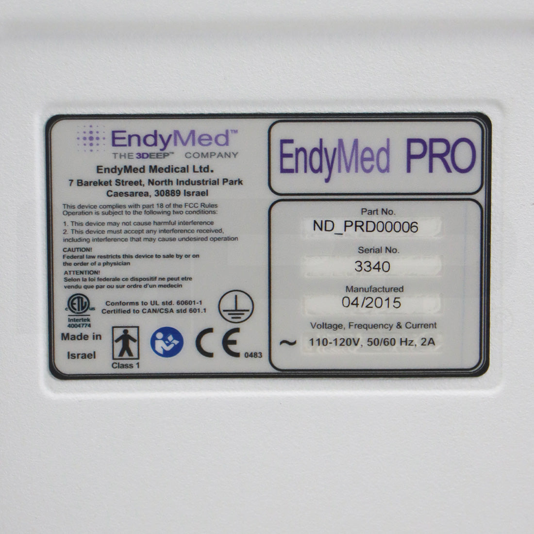 2015 EndyMed PRO 3DEEP Body Contour System Intensif Small