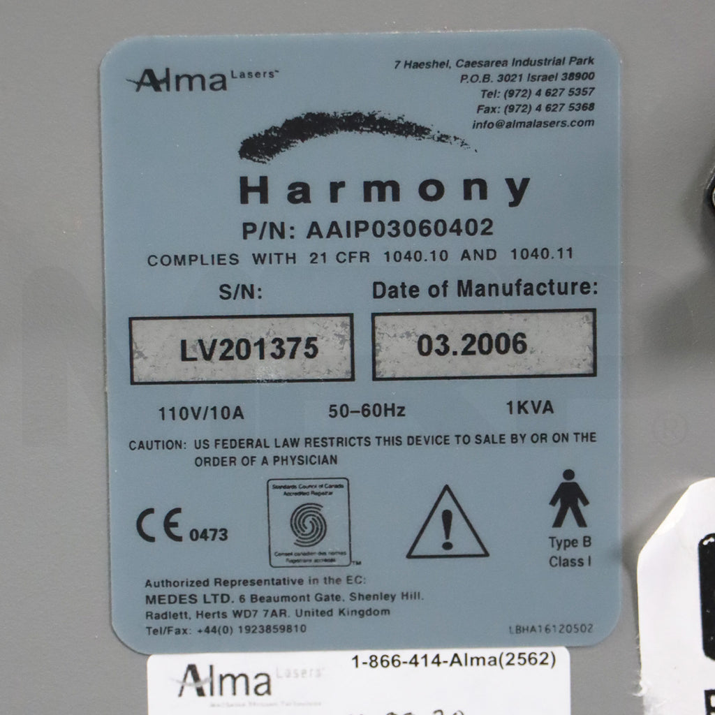 2006 Alma Harmony Skin Rejuvenation Tattoo Removal IPL System