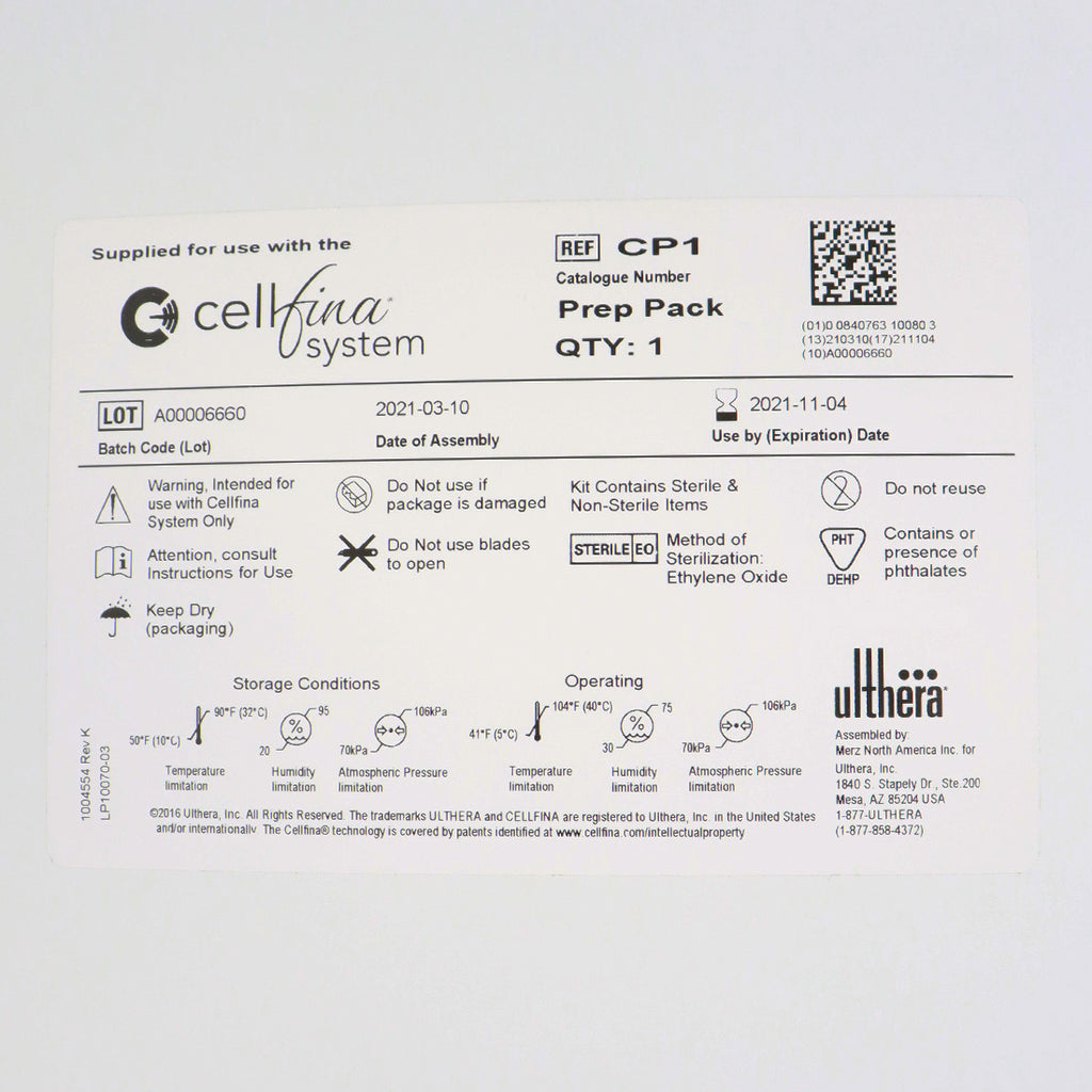 Ulthera Cellfina CP1 Prep Pack Auto-Fil Kit Medela Liner Package Exp 11/2021
