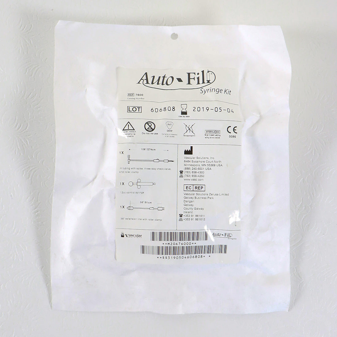 Vascular Solutions Auto-Fill Syringe Kit AutoFill 12cc Control Single EXP 2019