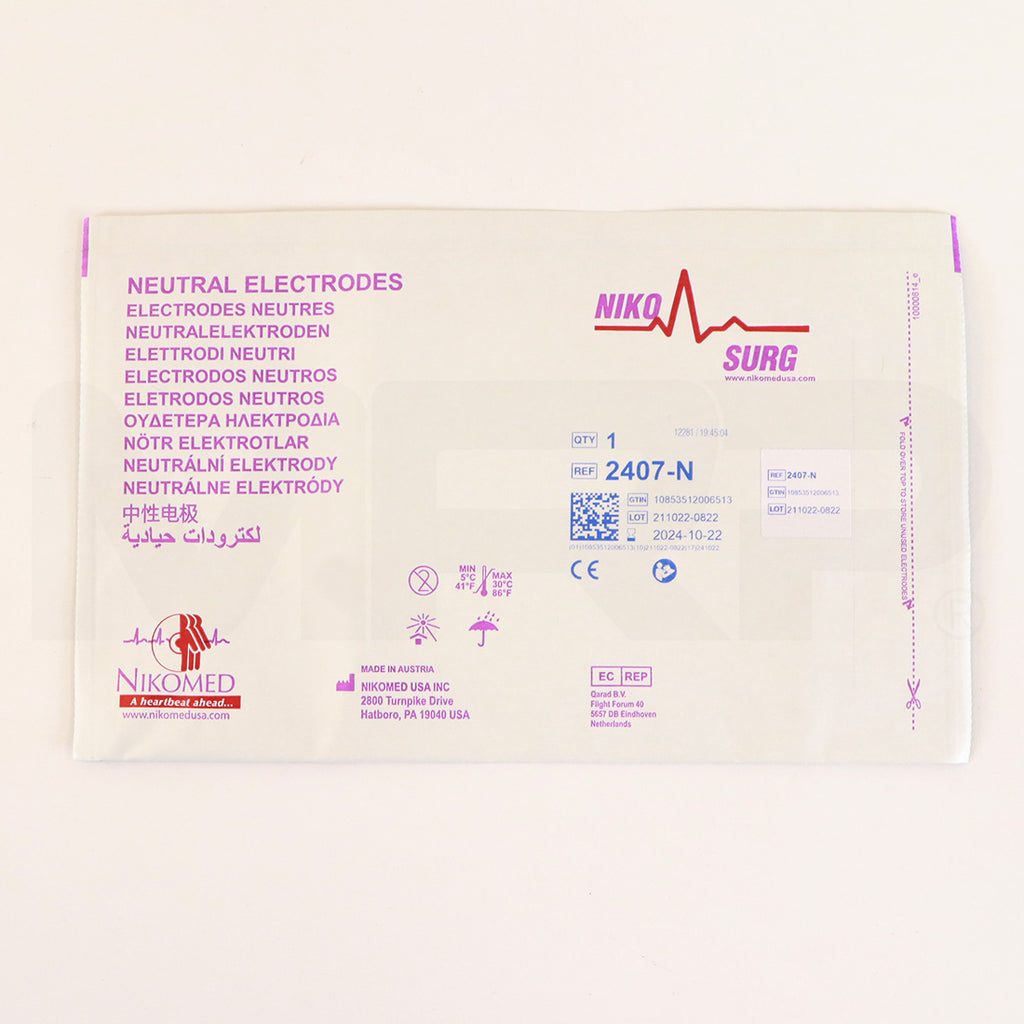 Nikomed Universal Single-Use Electrosurgical Neutral Electrodes 2407-N, 20-Pack - Expired