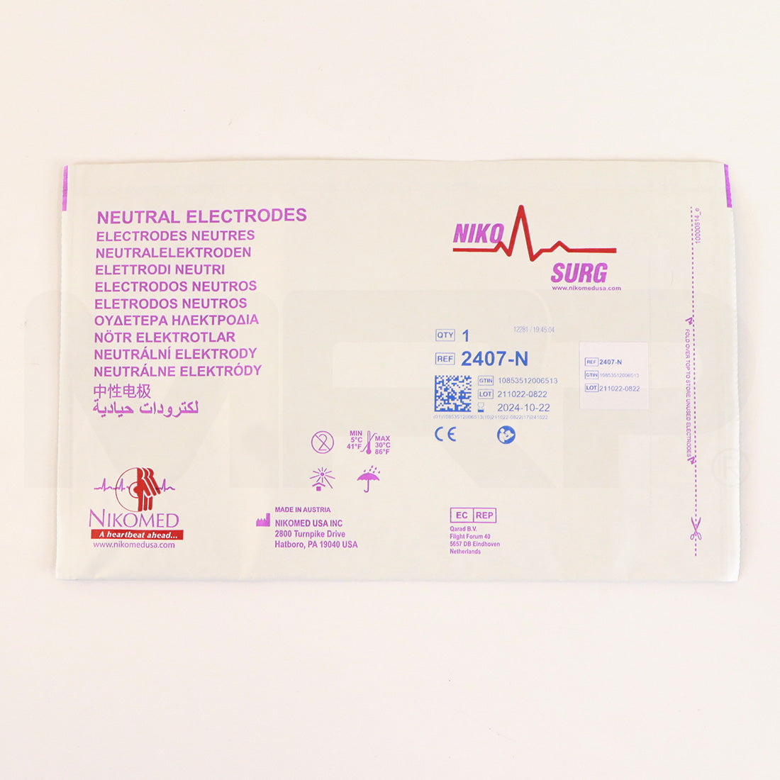 Nikomed Universal Single-Use Electrosurgical Neutral Electrodes 2407-N, 20-Pack - Expired