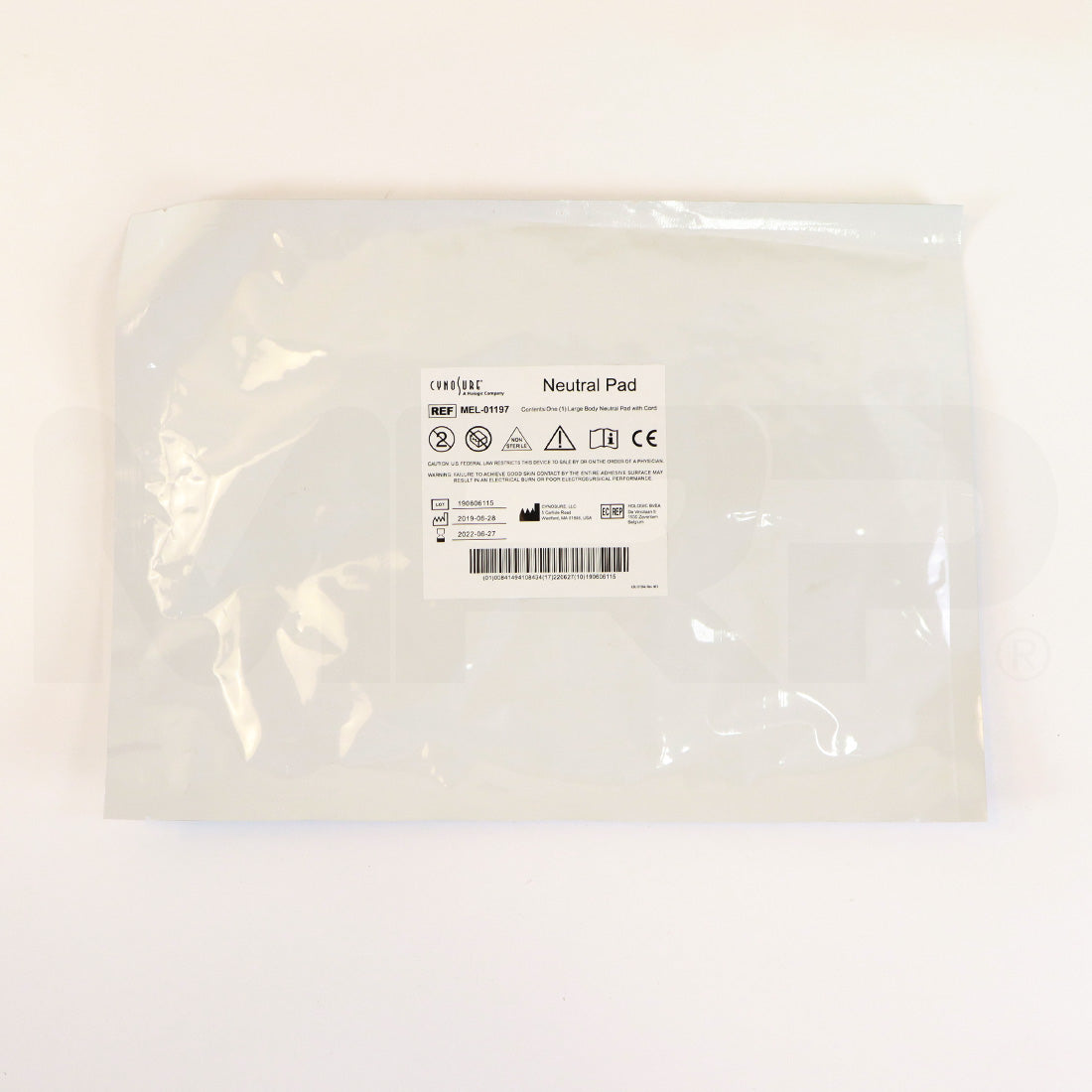 Cynosure RF Electrosurgical Large Body Neutral Pad with Cord MEL-01197, Single