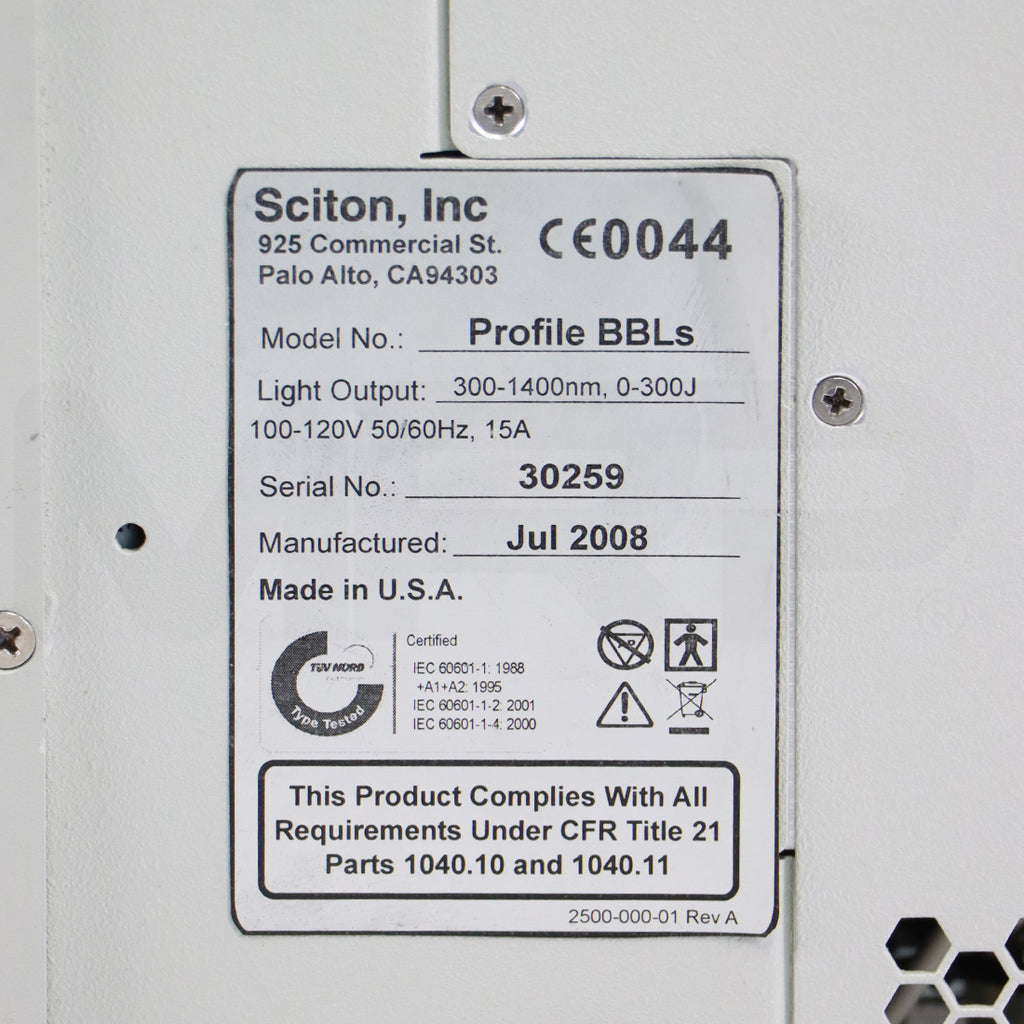 2008 Sciton Profile BBLs Laser Broadband Acne Pigmented Lesions Vascular HR SkinTyte