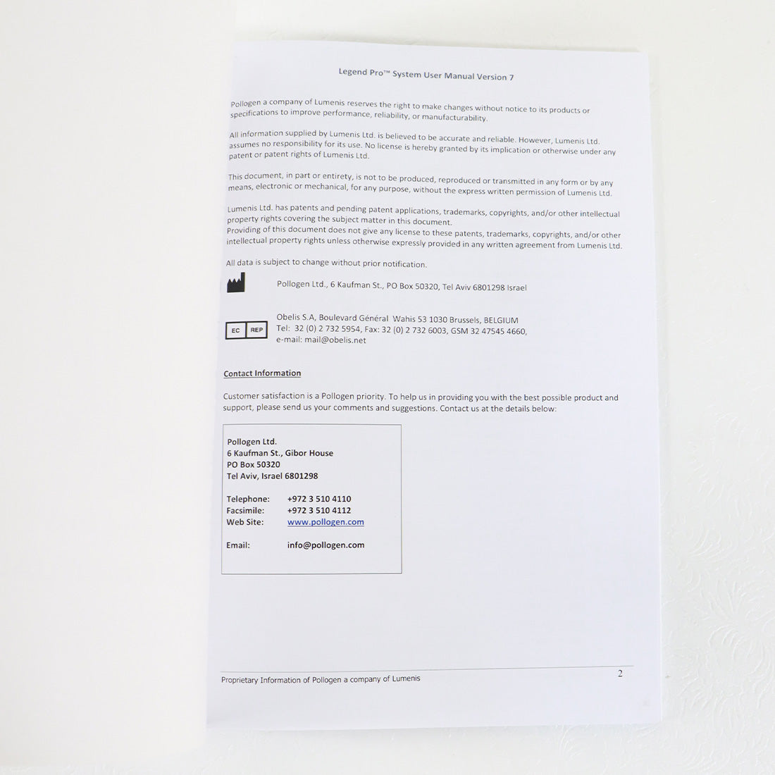 2019 Lumenis Legend Pro System User Manual Guide 11600510U