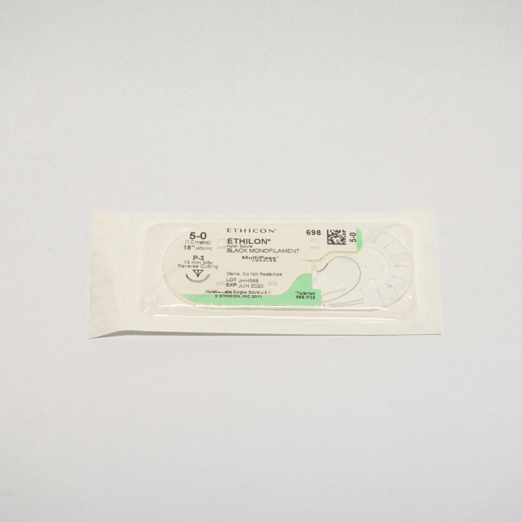 Ethicon Nylon Suture 5-0 Black Monofilament P-3 13mm 3/8c Reverse Cutting x4Pcs
