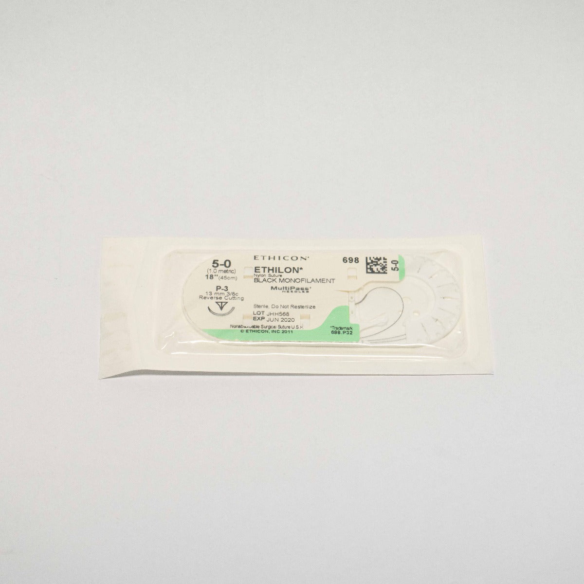 Ethicon Nylon Suture 5-0 Black Monofilament P-3 13mm 3/8c Reverse Cutting x4Pcs