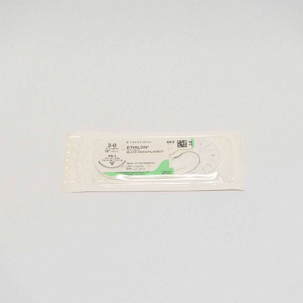 Ethicon Nylon Suture Black Monofilament FS-1 24mm 3/8c Reverse Cutting x3pcs