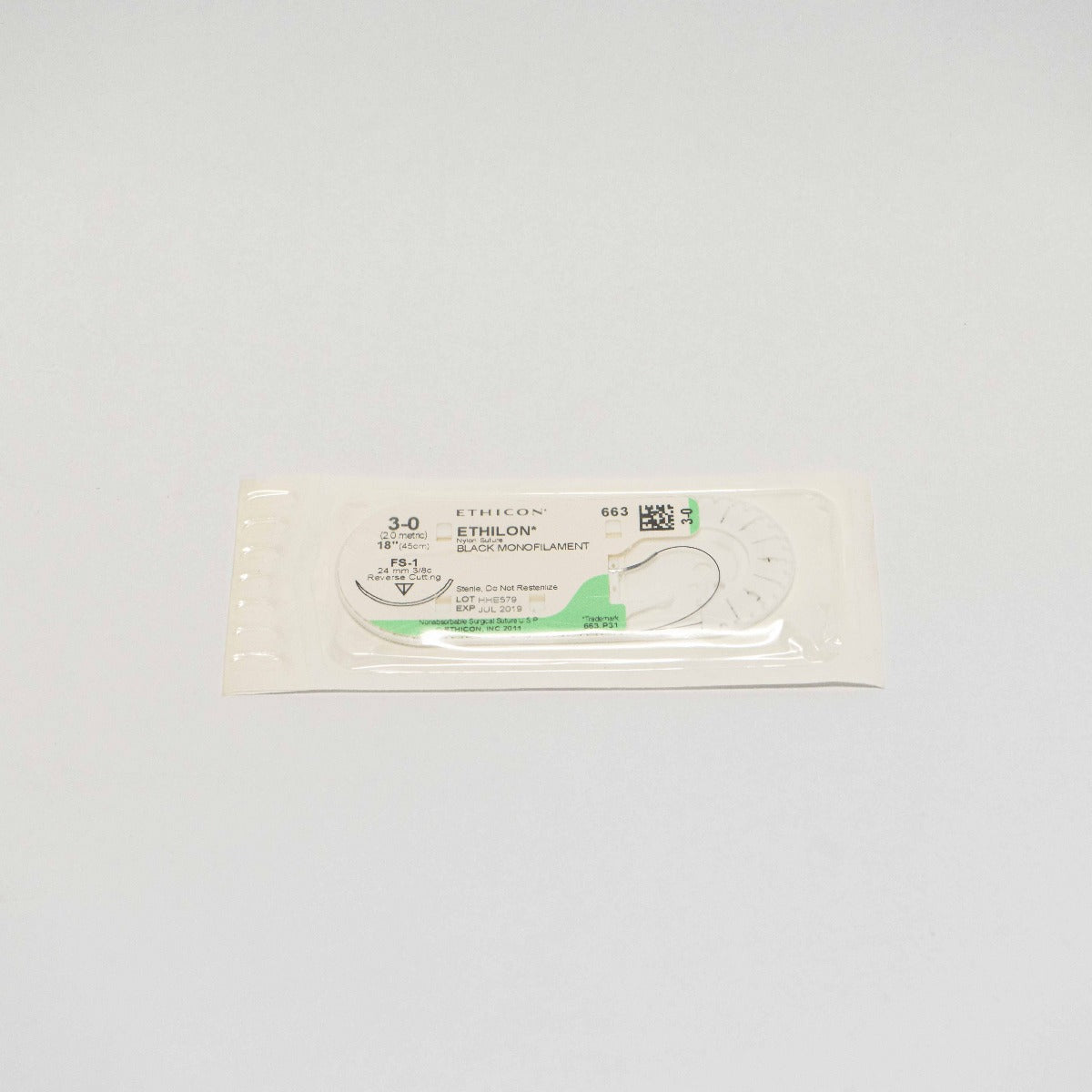Ethicon Nylon Suture Black Monofilament FS-1 24mm 3/8c Reverse Cutting x3pcs