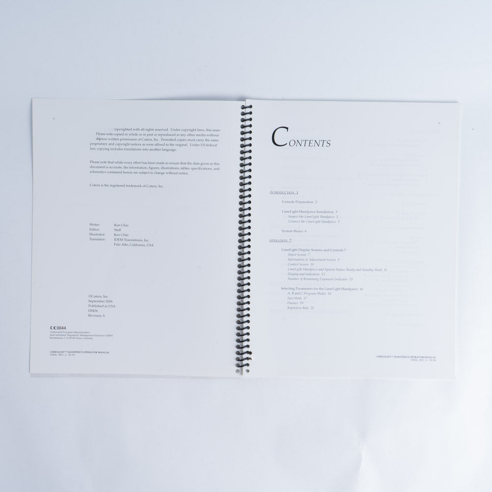 Cutera XEO LimeLight IPL Photorejuvenation Handpiece Operators Manual