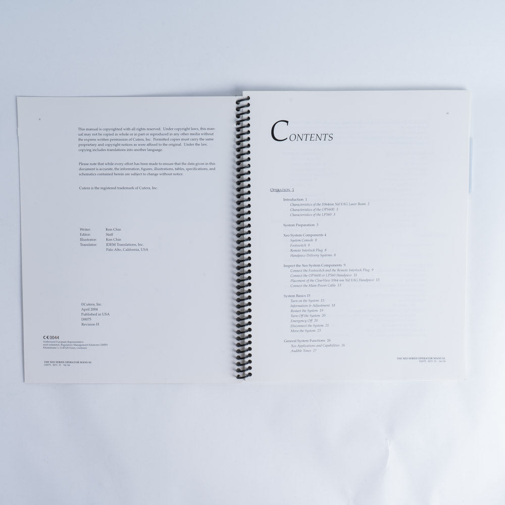 Cutera Xeo Series Handpiece Operator Manual XEO, XEO SA, GENESIS Plus