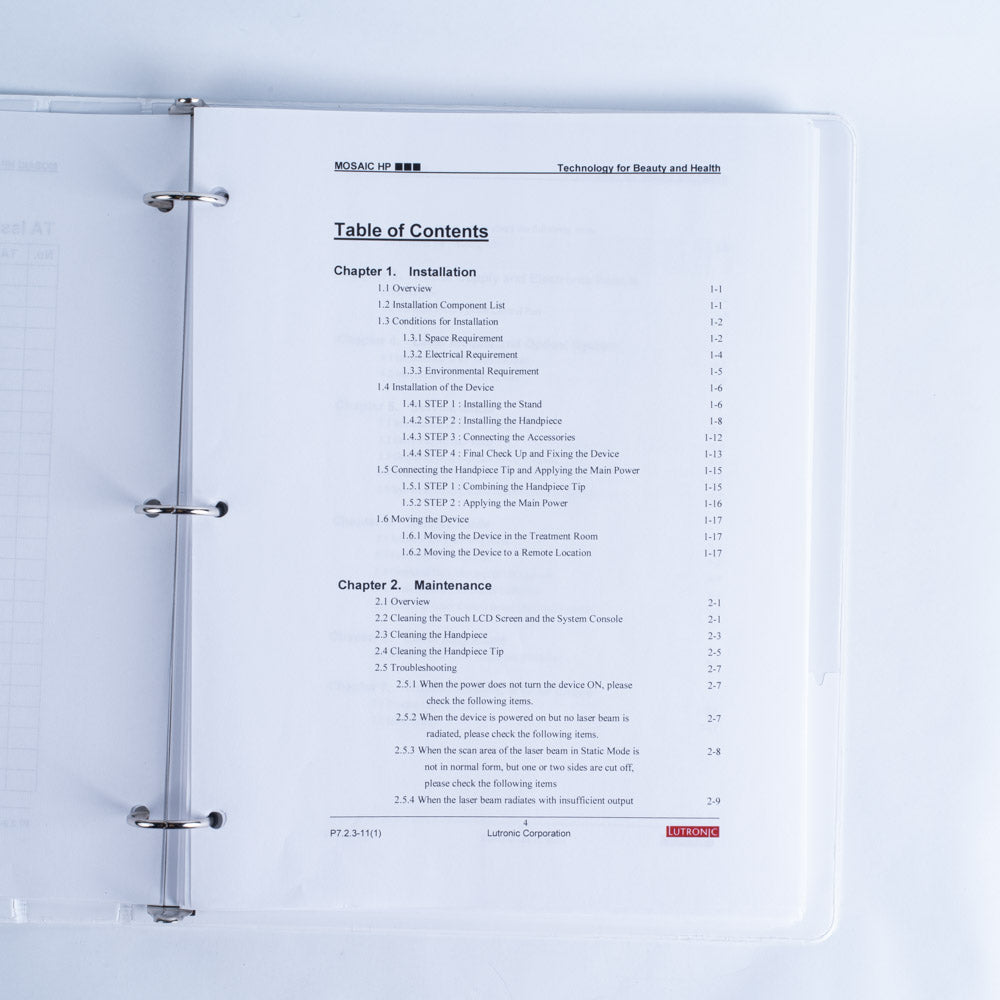 Lutronic Mosaic HP Fractional Tech - OPERATORS / SERVICE MANUAL - P7.2.3-11(1)