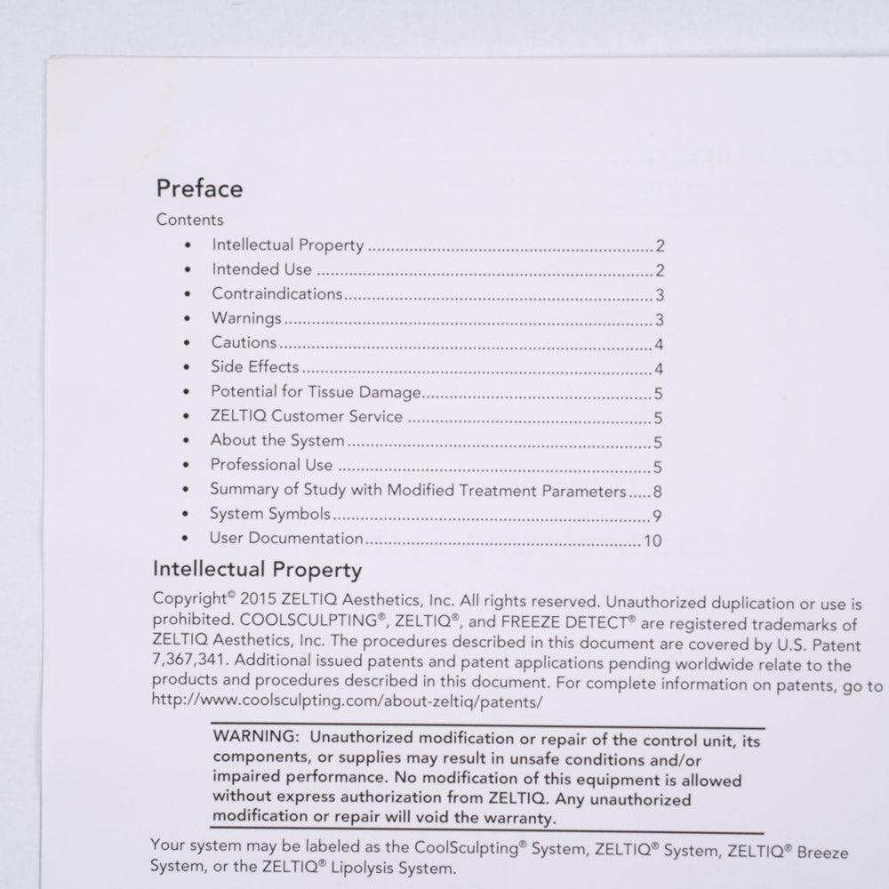 Zeltiq CoolSculpting Breeze System User Operator Manual