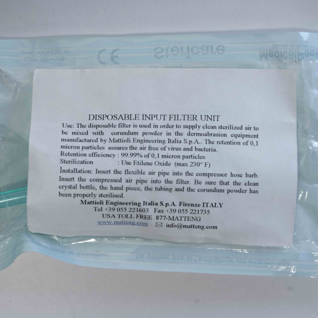 Mattioli Engineering - Disposable Cleaning Filter Unit - Dermoabrasion Sterilizer