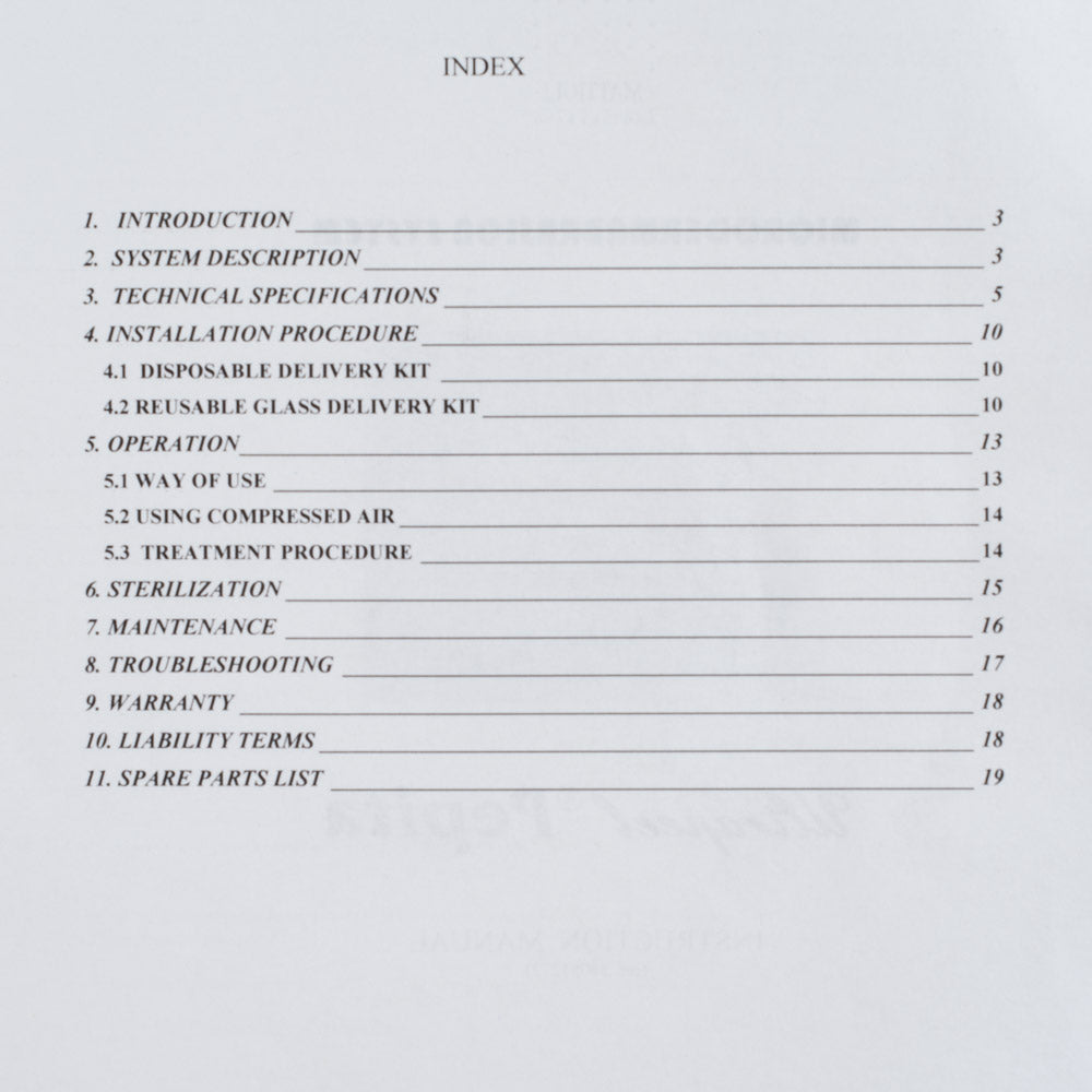 Mattioli Ultrapeel PEPITA Microdermabrasion System INSTRUCTION MANUAL 58051272