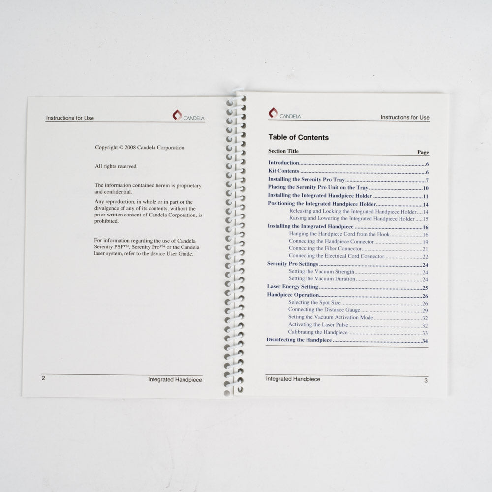 2008 Candela Integrated Handpiece - Instructions for Use RM35-031- (34 Pages)