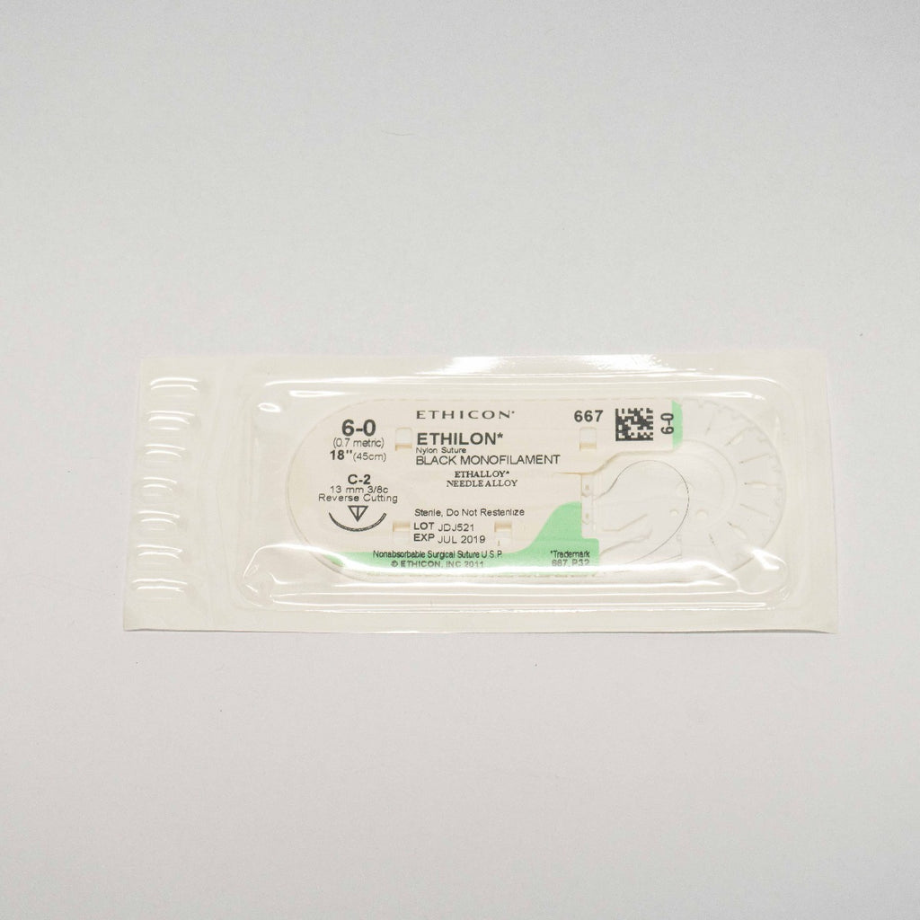 Ethicon Nylon Suture Black Monofilament C-2 13mm 3/8c Reverse Cutting 45cm x7Pcs