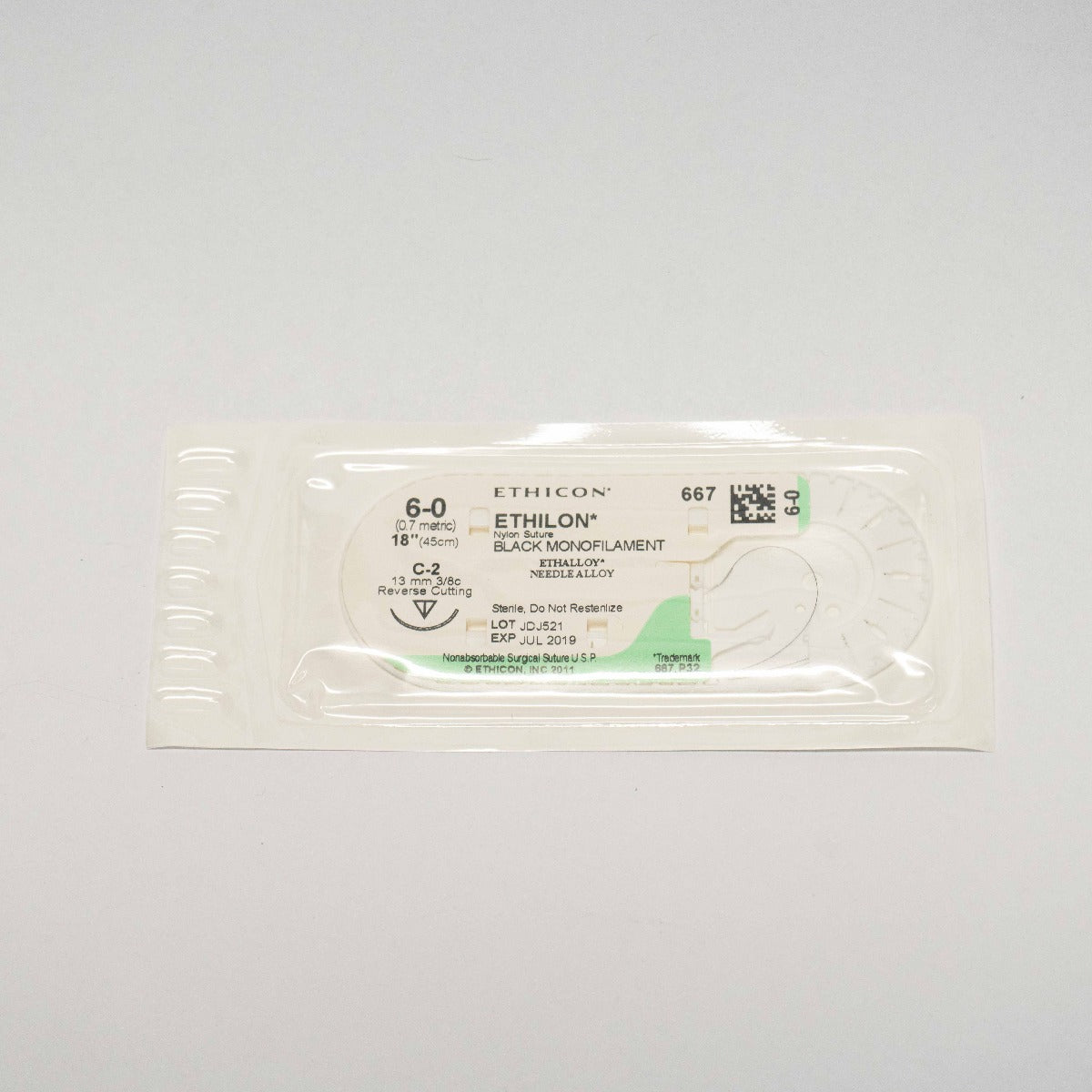 Ethicon Nylon Suture Black Monofilament C-2 13mm 3/8c Reverse Cutting 45cm x7Pcs