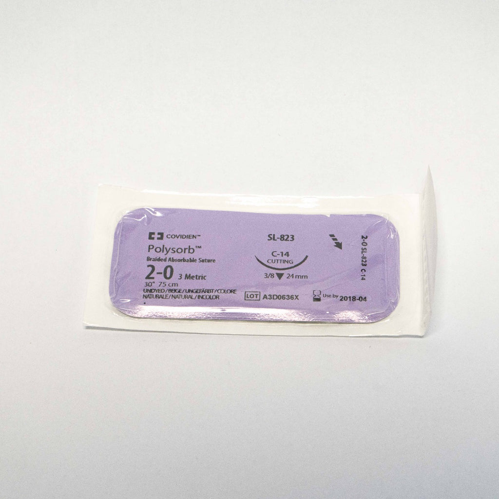 Polysorb 2-0 Beige Braided Absorbable Suture - C-14 Cutting 24mm 3/8 - SL-823
