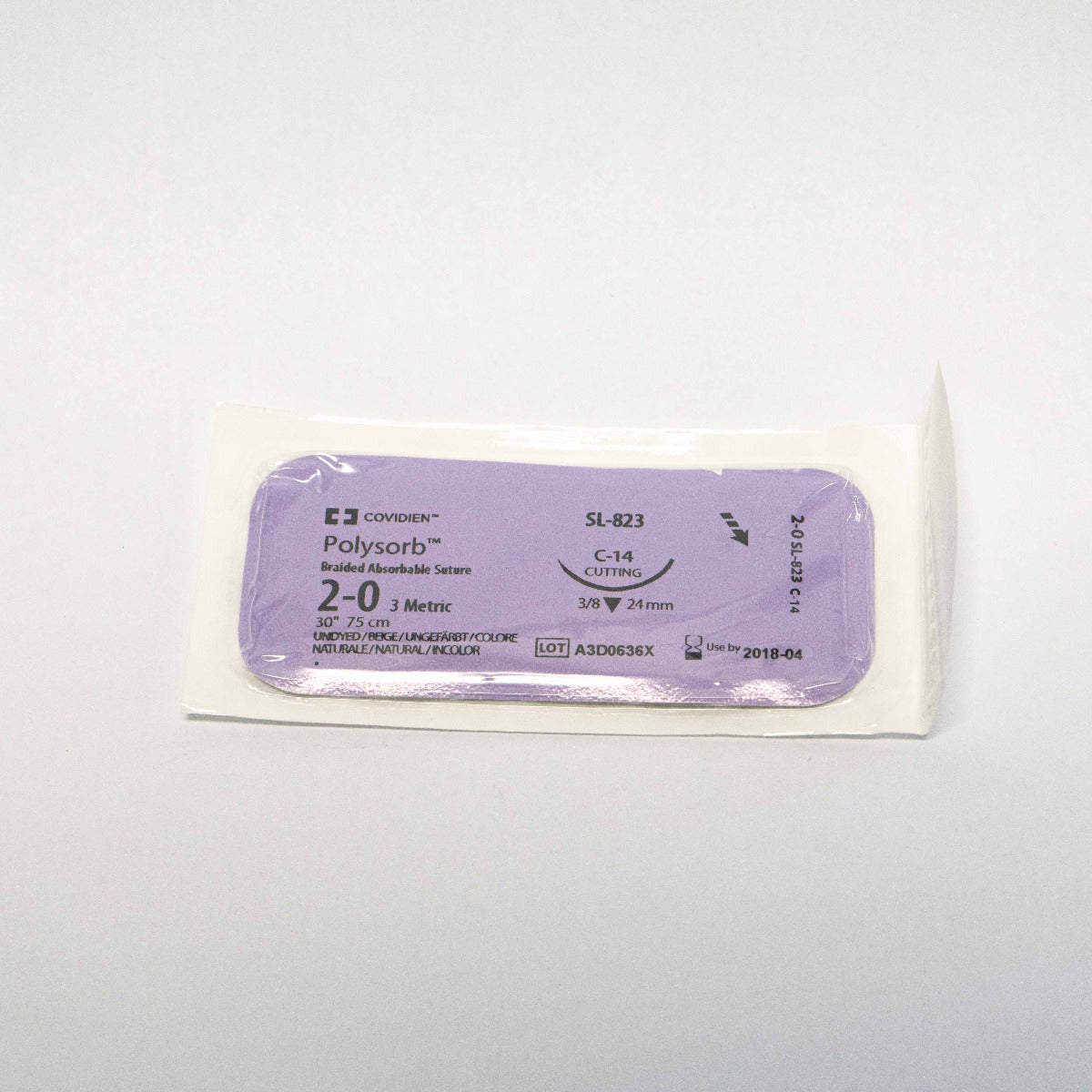 Polysorb 2-0 Beige Braided Absorbable Suture - C-14 Cutting 24mm 3/8 - SL-823