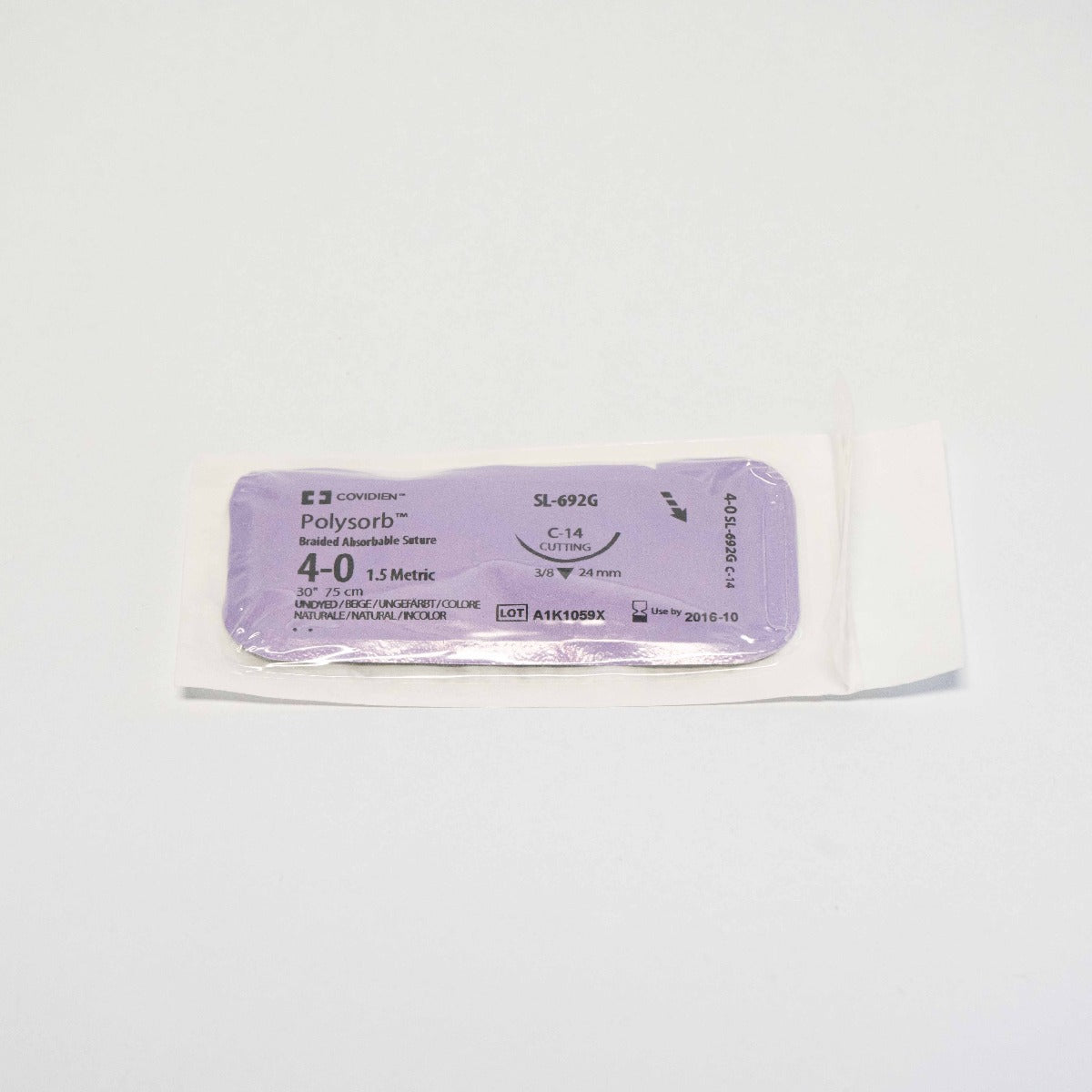 Polysorb 4-0 Beige Braided Absorbable Suture - C-14 Cutting 24mm 3/8 - SL-692G