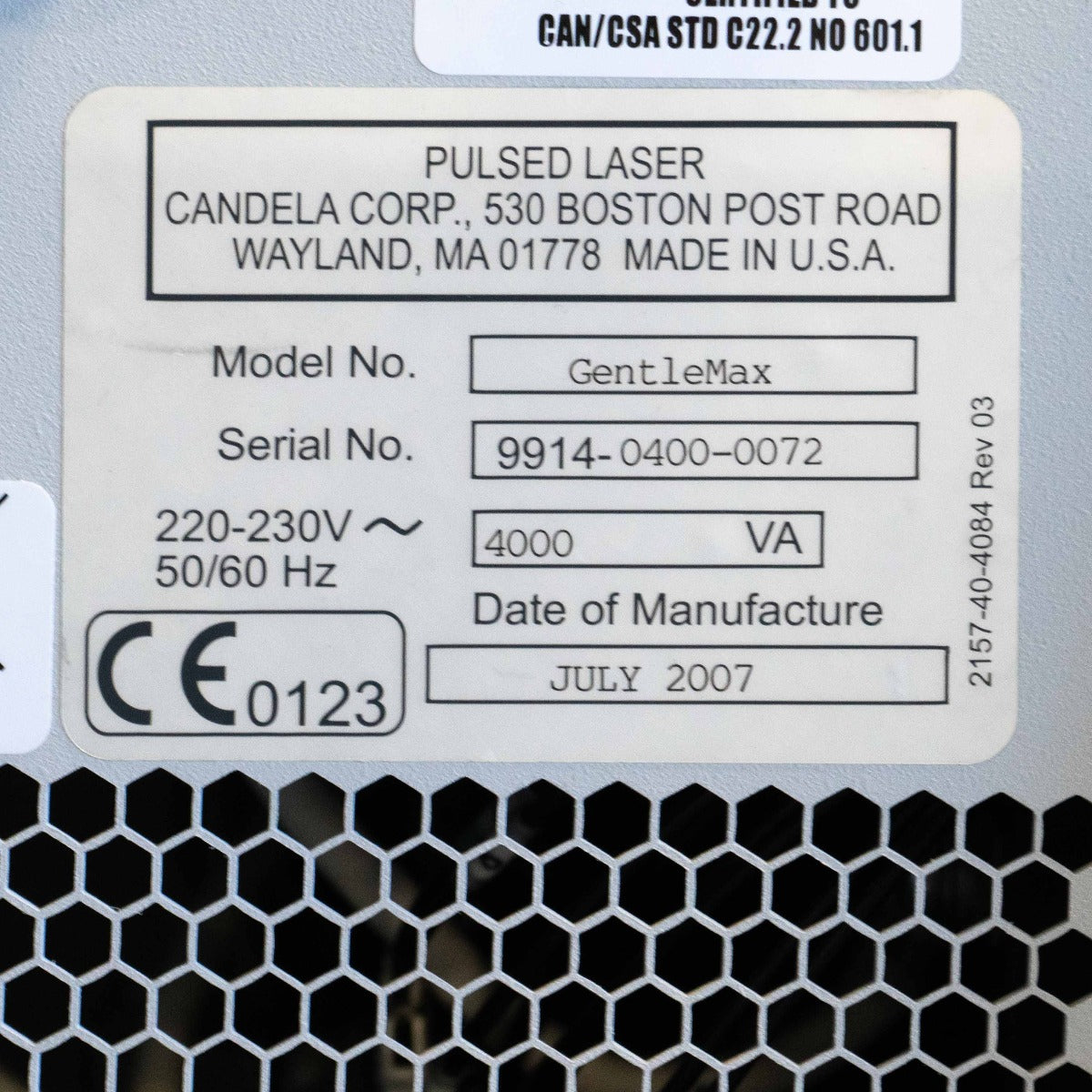 Candela GentleMax Hair Removal Laser w/ 1.5-3 mm & 6-18mm Handpieces Gentle Max