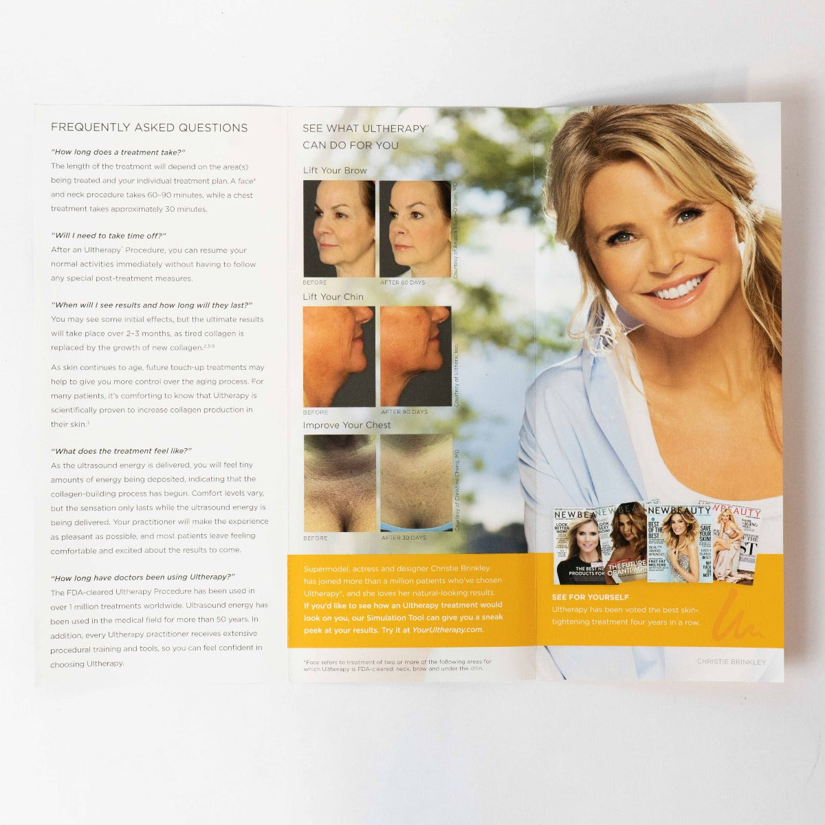 Ultherapy Christine Brinkley FAQ & Patient Information Brochure - Unsealed Qty 4