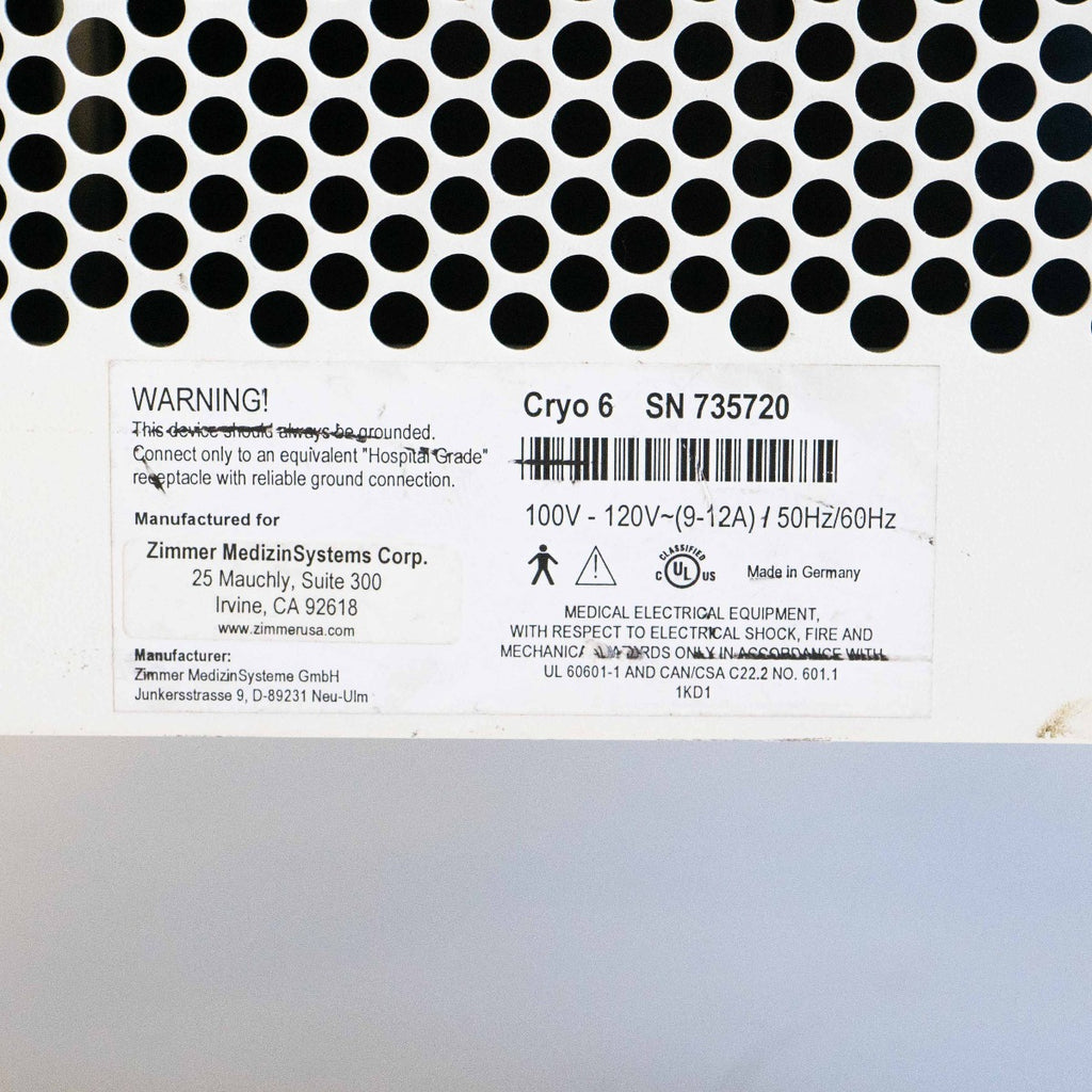 Zimmer Cryo 6 Epidermal Skin Cooling System - Laser Chiller IPL Treatments Cryo6