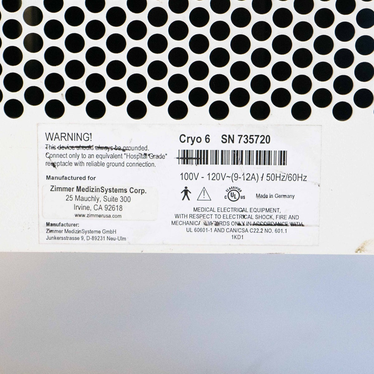 Zimmer Cryo 6 Epidermal Skin Cooling System - Laser Chiller IPL Treatments Cryo6