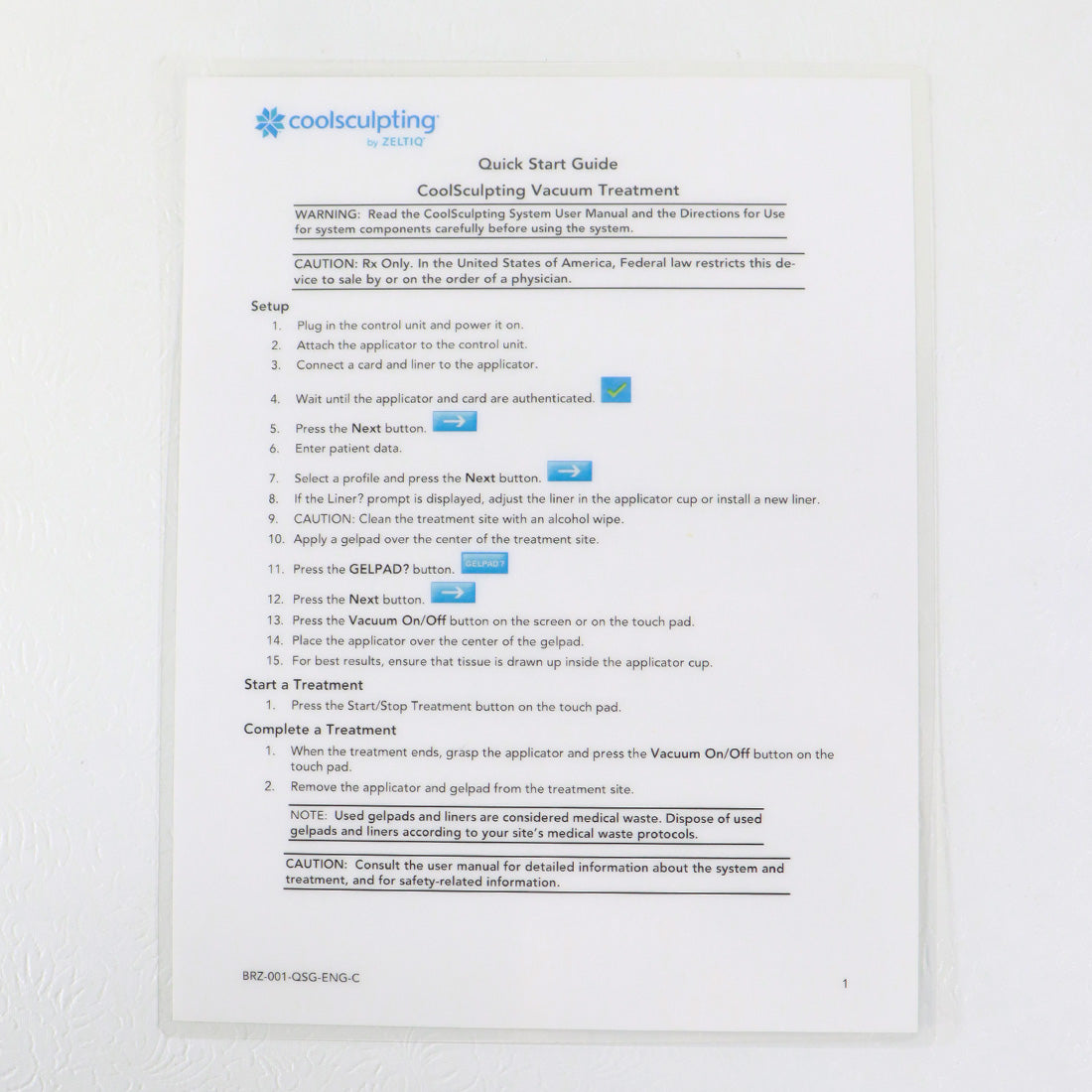 ZELTIQ CoolSculpt Quick Start Guide Cool Sculpt Treatments BRZ-001-QSG-ENG-C