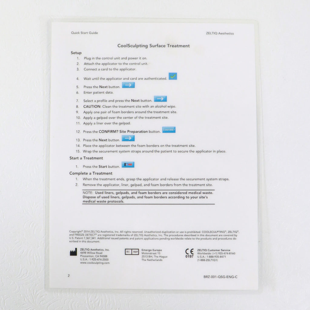 ZELTIQ CoolSculpt Quick Start Guide Cool Sculpt Treatments BRZ-001-QSG-ENG-C