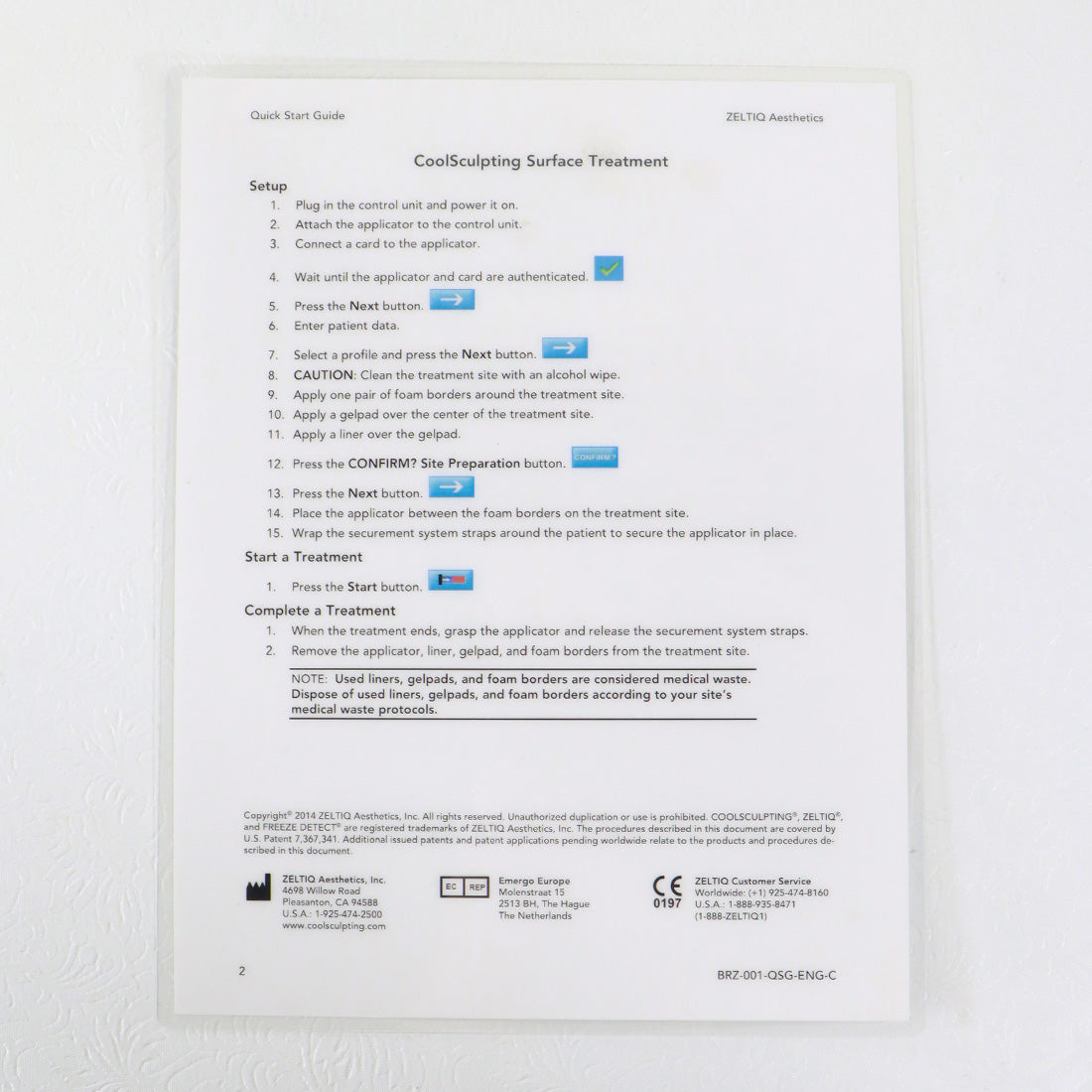 ZELTIQ CoolSculpt Quick Start Guide Cool Sculpt Treatments BRZ-001-QSG-ENG-C