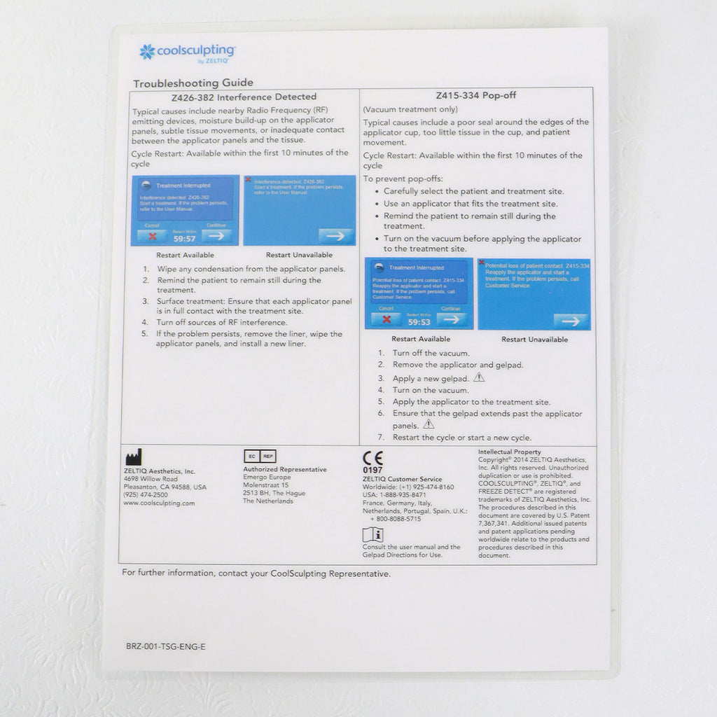 ZELTIQ CoolSculpt Troubleshooting Guide BRZ-001-TSG-ENG-E