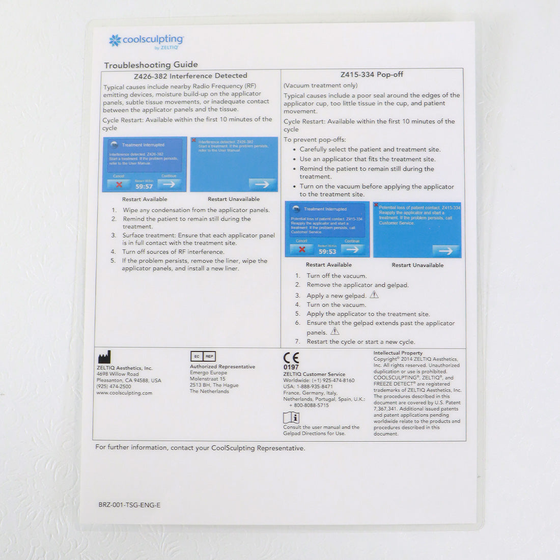 ZELTIQ CoolSculpt Troubleshooting Guide BRZ-001-TSG-ENG-E