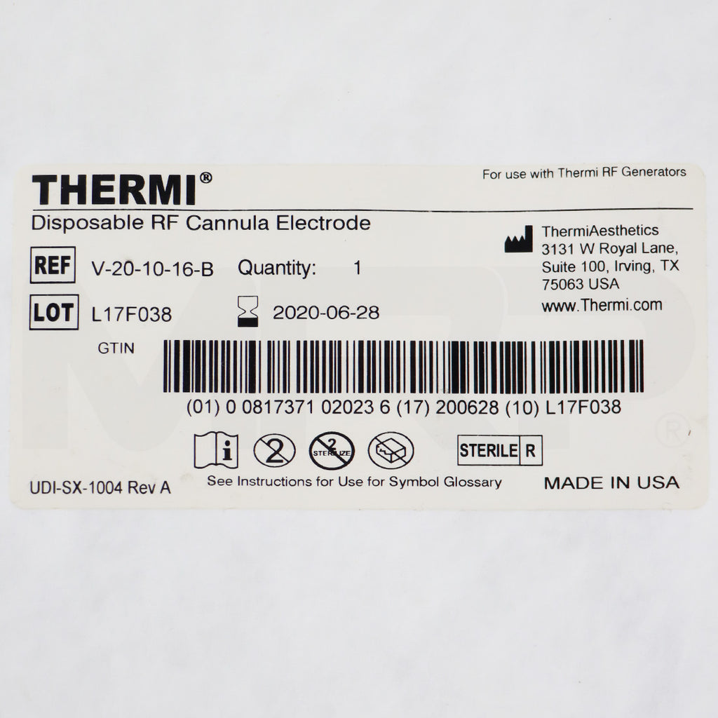ThermiAesthetics Disposable RF Cannula Electrode V-20-10-16-B 3pk EXP 06/28/2020
