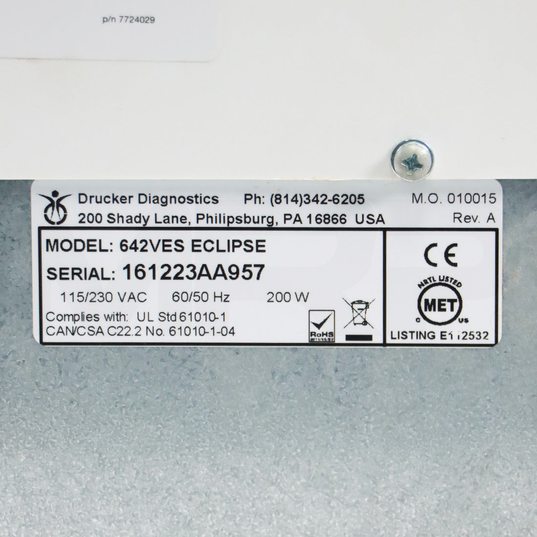 Drucker Diagnostics Eclipse Aesthetics 6 Slot Easy Spin Centrifuge 642VES
