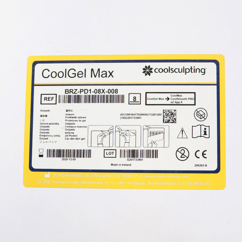 ZELTIQ CoolGel MAX GelPads BRZ-PD1-08X-008 Coolsculpting x8 PC Exp:12/05/2020