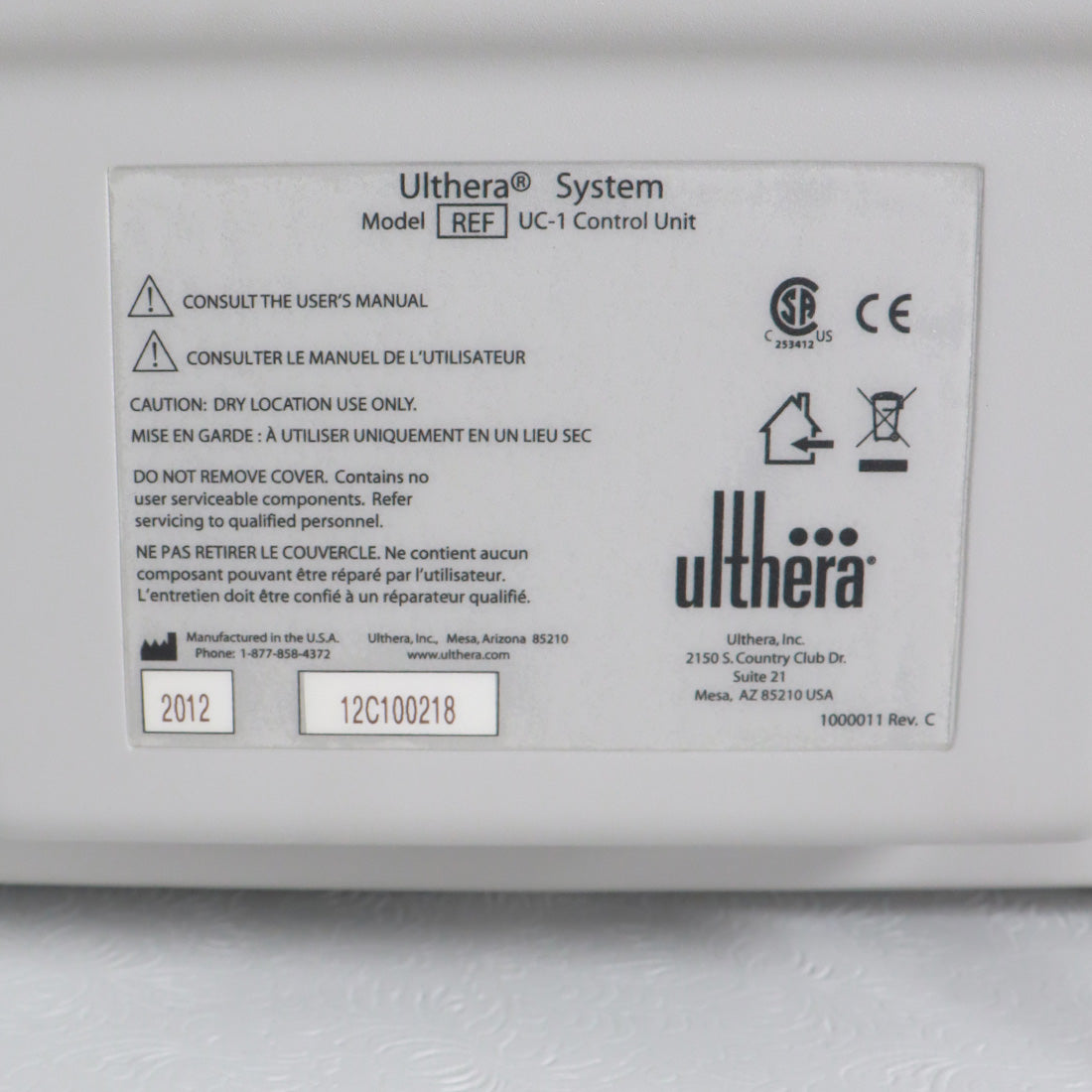 2012 Ulthera Ultherapy UC-1 Non-Invasive Ultrasound Therapy Face Neck Skin Tight