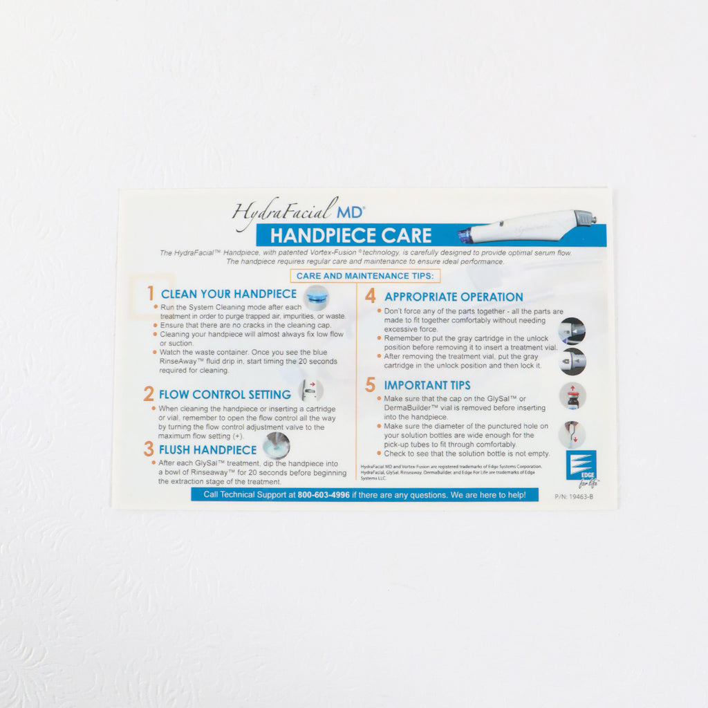 EDGE For life HydraFacial MD HANDPIECE CARE Plastic Manual User Guide 19463-B