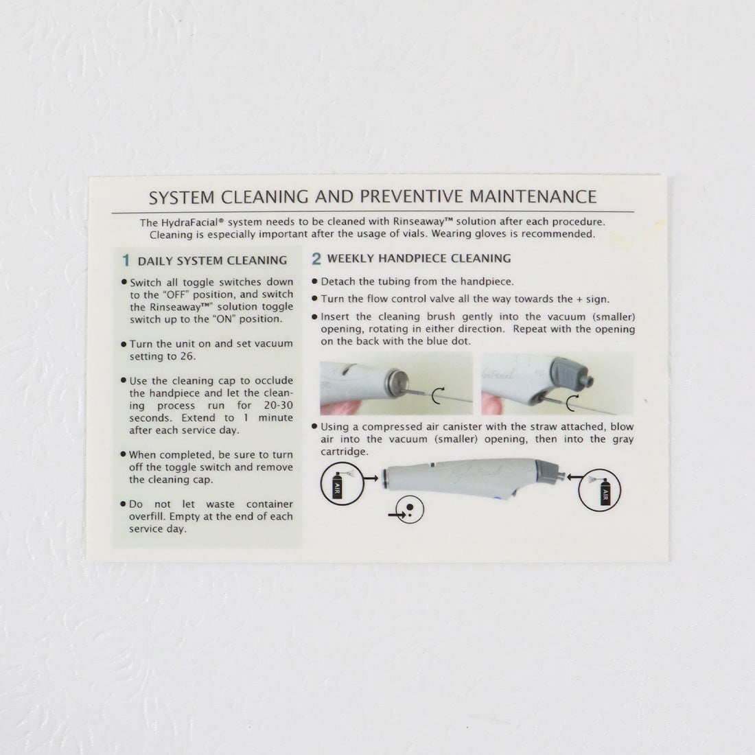 Edge HydraFacial Operation Settings Direction Cleaning Maintenance Guide 19384-D