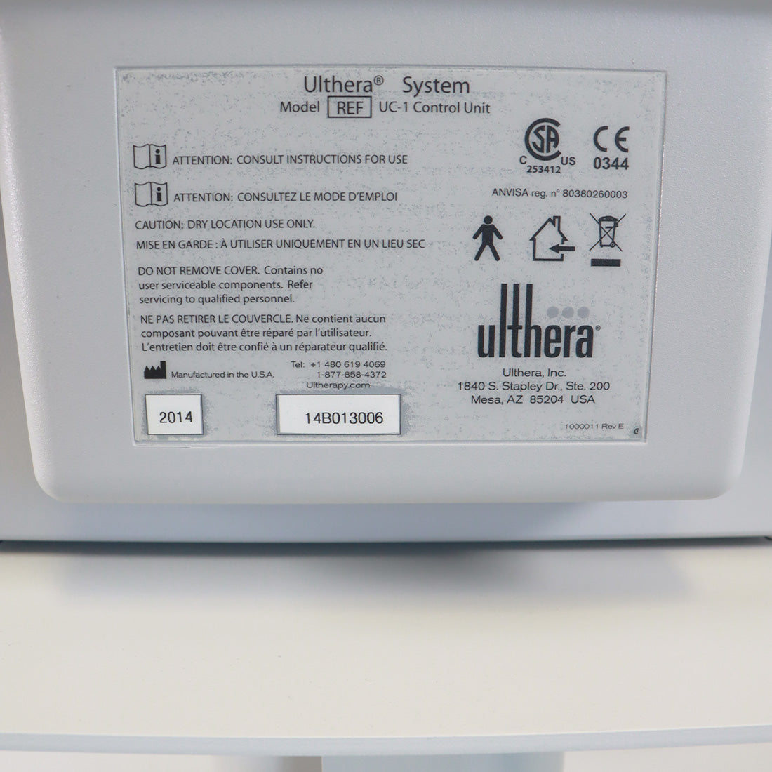 2014 Ulthera Ultherapy UC-1 Non-Invasive Ultrasound Therapy Face Neck Skin Tightening