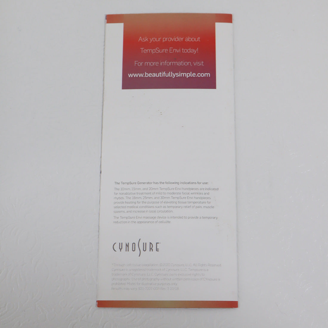 Cynosure TempSure Envi Beatiful Skin Beautifully Simple Office Brochure x124Pcs