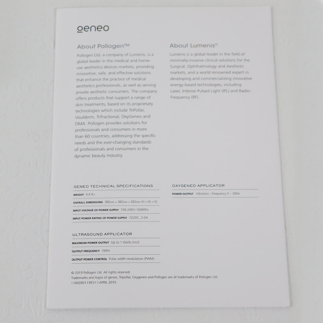 2019 Geneo Pollogen by Lumenis Breathe In Shine Out Info Tri-Fold Brochures x13