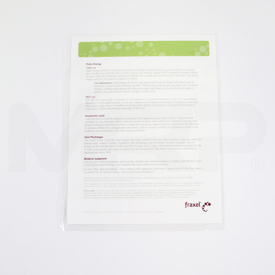 Reliant Fraxel re:store 1550 1927 Laser Treatment Setting Operator Guide Restore