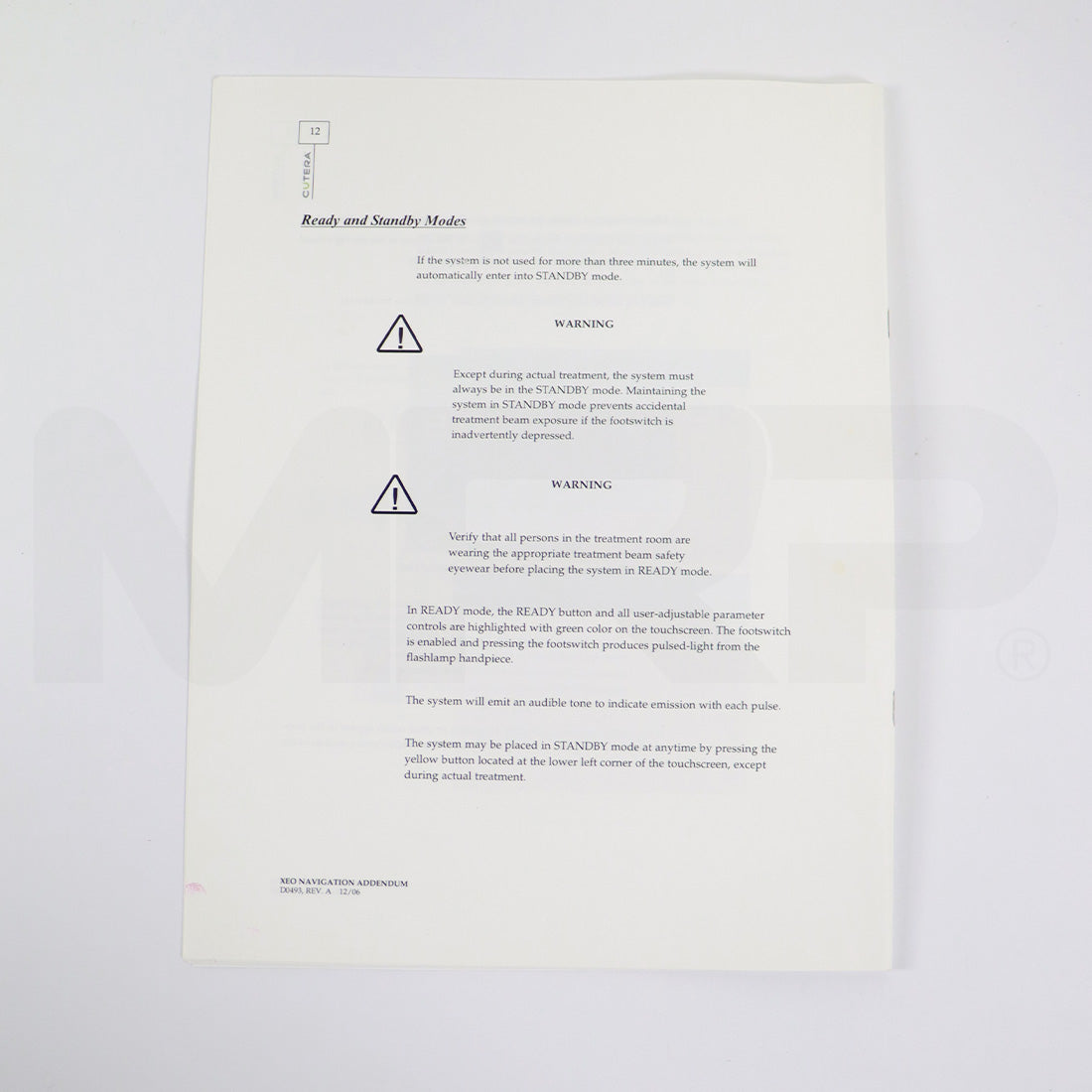 Cutera Laser Xeo Navigation Addendum Booklet Guide Manual D0493