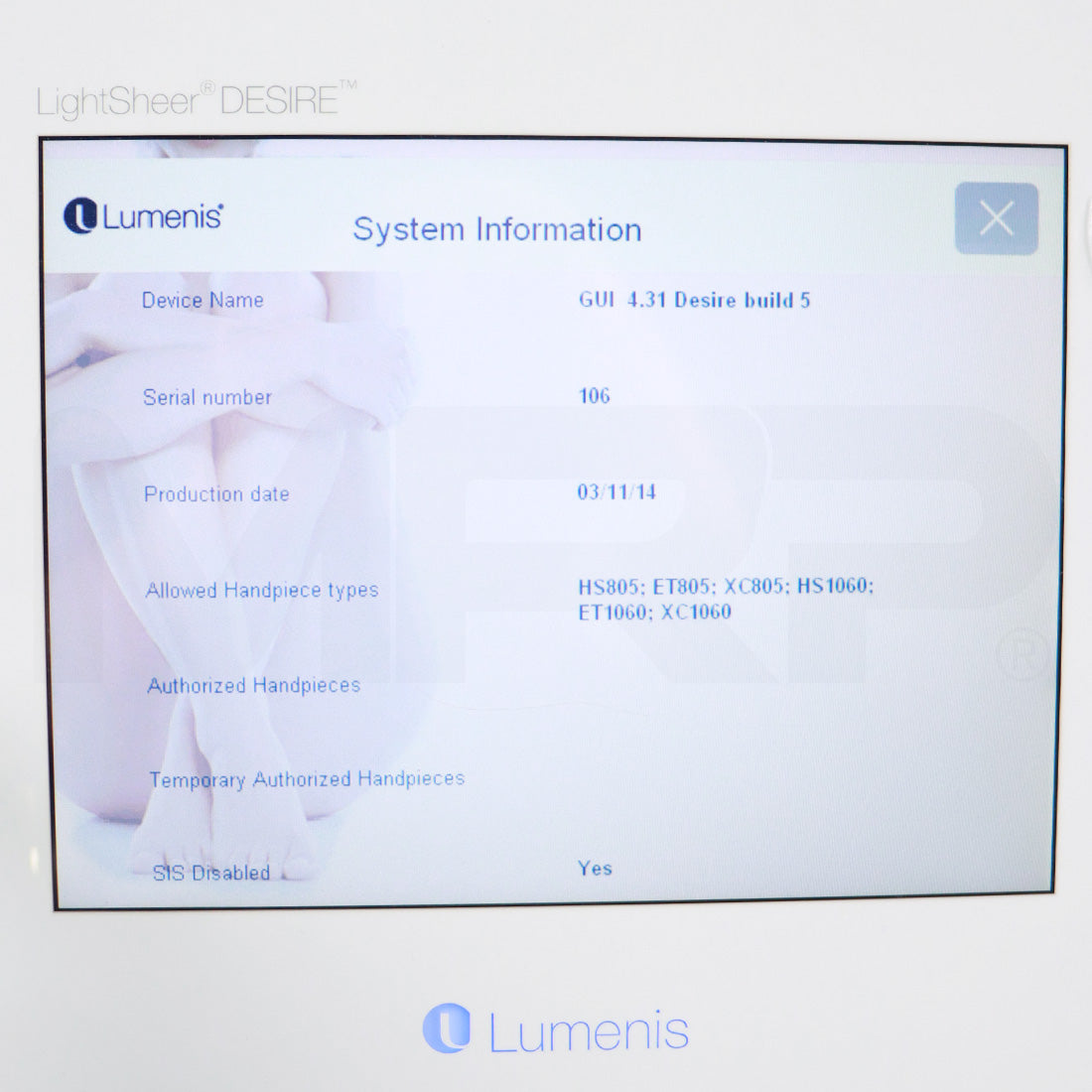2014 Lumenis LightSheer Desire Diode Laser Hair Removal SA-1170000