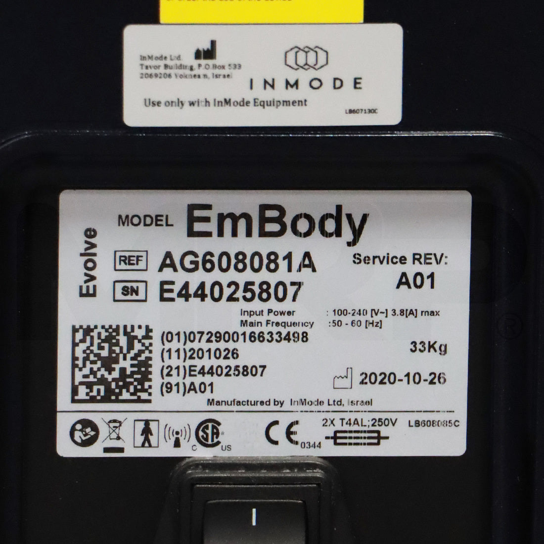 2020 InMode Evolve X System W/ EmbodyFX Transform Applicators AG608081A
